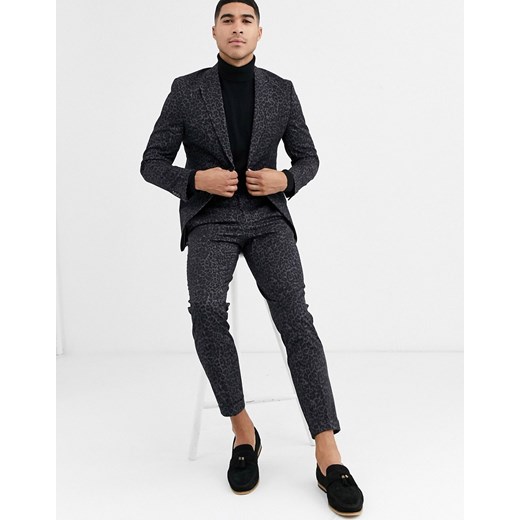 Jack & Jones – Premium – Czarne spodnie garniturowe z nadrukiem w panterkę-Czarny