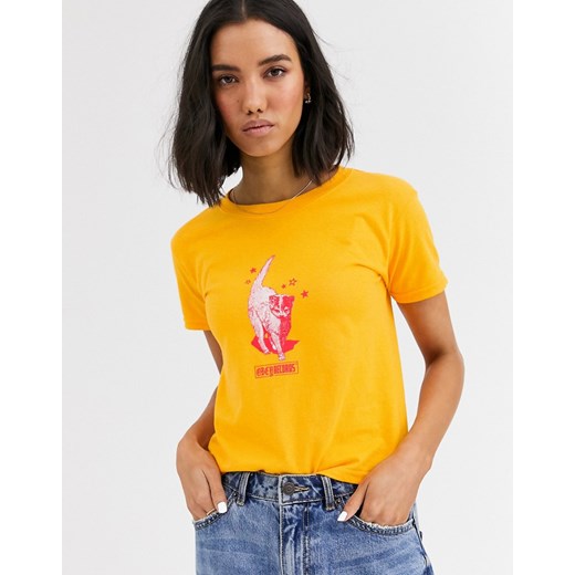 Obey – Krótki t-shirt z grafiką przedstawiającą kota-Żółty