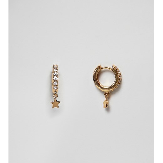 Orelia – Pozłacane kolczyki-koła wysadzane kryształkami z zawieszką w postaci gwiazdki-Złoty