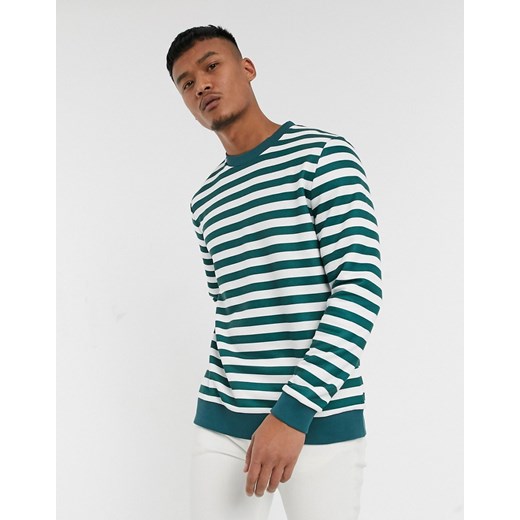 ASOS DESIGN – Bluza w biało-zielone poziome paski-Zielony