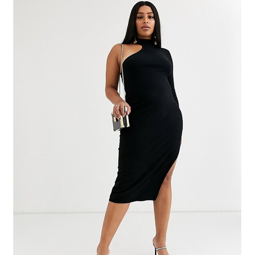 Sukienka Asos na spacer elegancka czarna z dekoltem halter z długim rękawem asymetryczna midi 