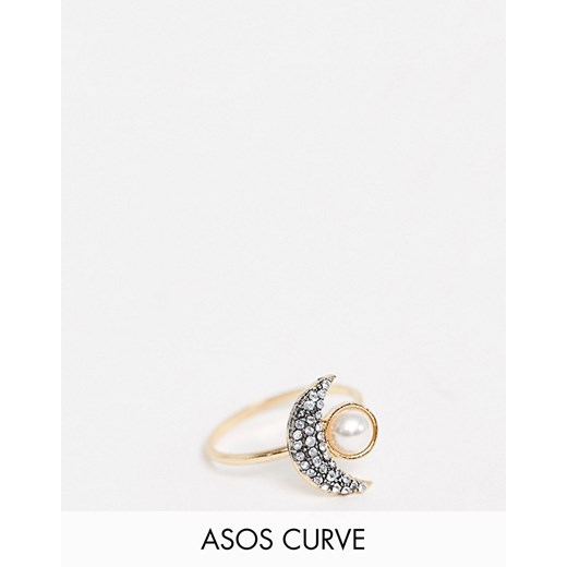 ASOS DESIGN Curve – Pierścionek w złotym kolorze z kamieniem imitującym opal i księżycem