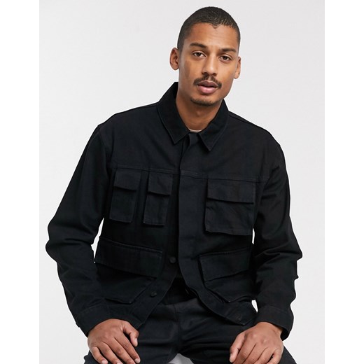 ASOS DESIGN – Czarna kurtka jeansowa z funkcjonalnymi kieszeniami-Czarny