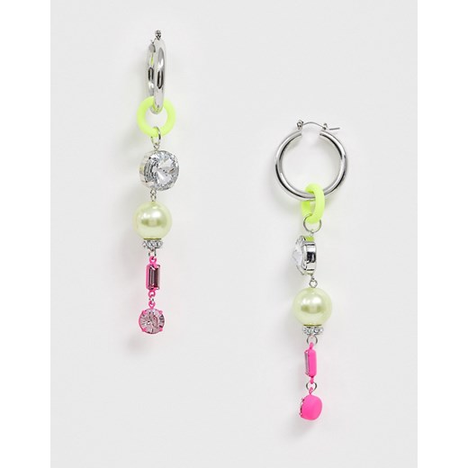 ASOS DESIGN – Neonowe kolczyki-koła z pastelowymi perełkami i kryształkami w odcieniach srebra-Srebrny