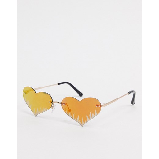 ASOS DESIGN – Ozdobne okulary z motywem płonącego serca-Złoty