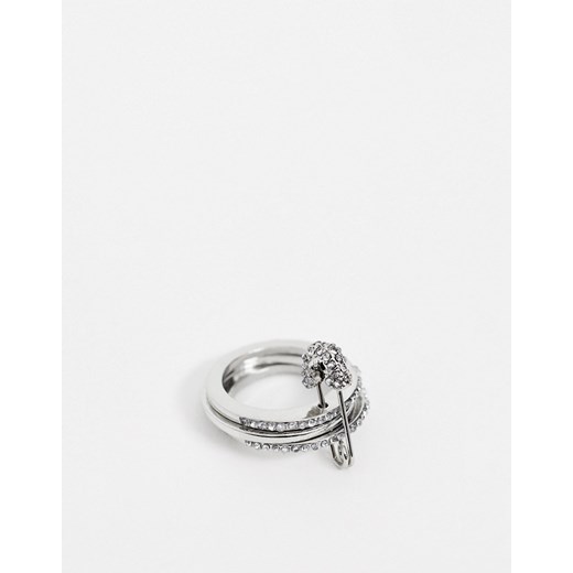ASOS DESIGN – Pierścionek na kciuk z agrafką i kryształkową ozdobą w srebrnym odcieniu