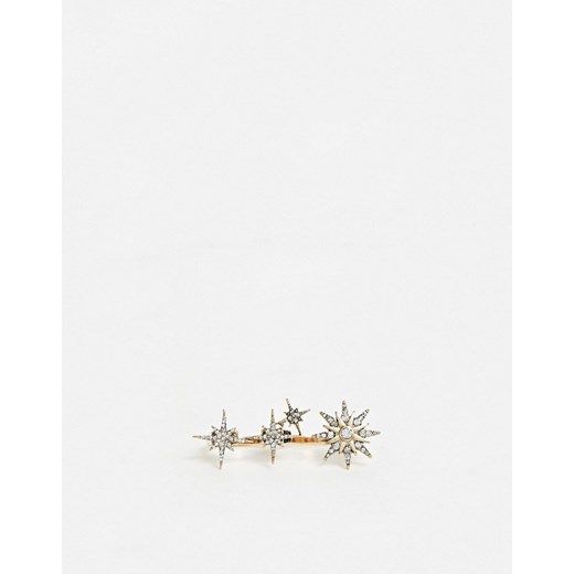 ASOS DESIGN – Pierścionek w złotym kolorze ze wzorem podwójnych obręczy z gwiazdami zdobionymi kryształkami