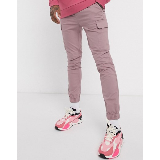 ASOS DESIGN – Różowe obcisłe spodnie bojówki ze ściągaczem-Różowy