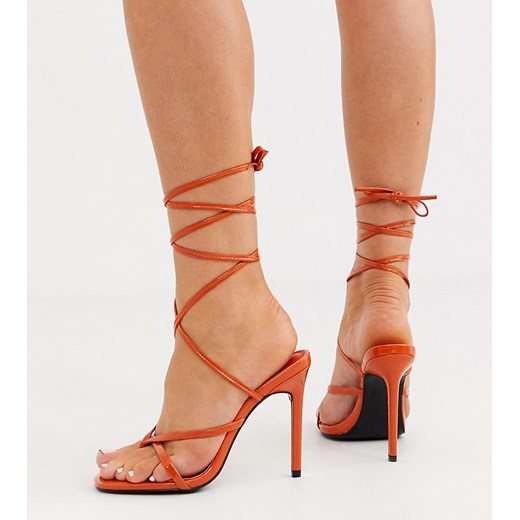 ASOS DESIGN Wide Fit – Navigate – Pomarańczowe minimalistyczne sandały na obcasie-Pomarańczowy