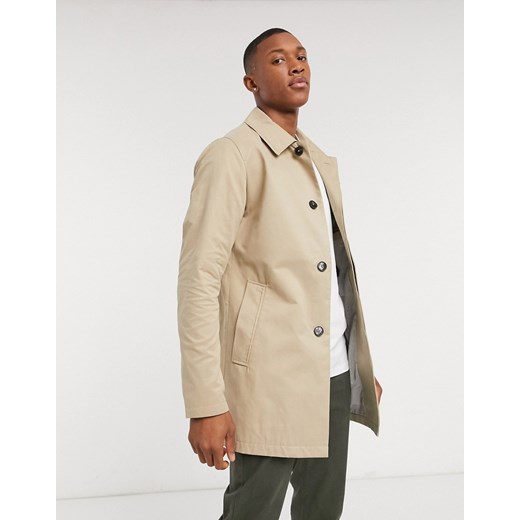 Jack & Jones Premium - Klasyczny płaszcz z diagonalu w kolorze kamienia z dużymi guzikami-Kamienno-szary