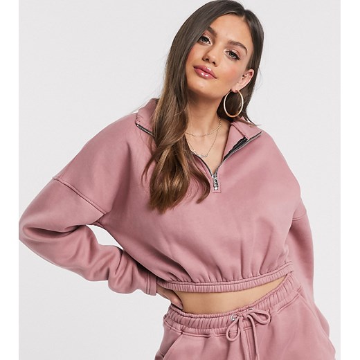 Missguided Petite – Różowa krótka bluza z zamkiem z przodu – część kompletu-Różowy