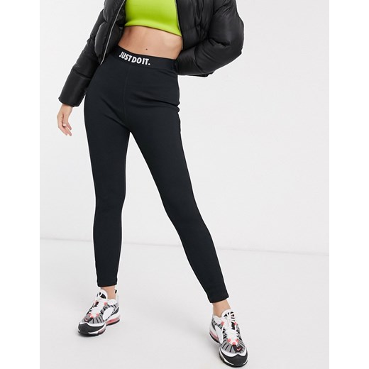 Nike – Just Do It – Czarne legginsy z wysokim stanem-Czarny