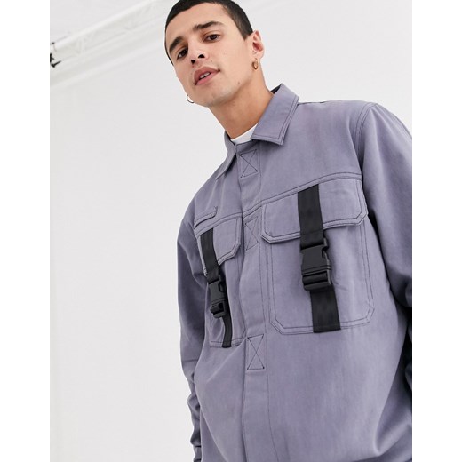 The Ragged Priest – Niebieska lekka kurtka typu overshirt z kieszeniami na klips i rzep-Niebieski