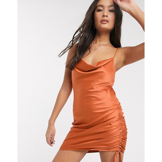 Topshop sukienka mini z marszczonym dekoltem pomarańczowy 