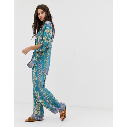 Aratta – Spodnie o luźnym kroju z kwiatowym nadrukiem – zestaw-Niebieski