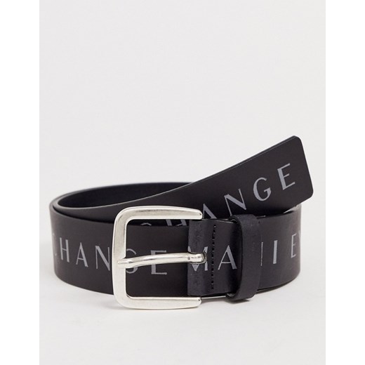 Armani Exchange – Czarny pasek skórzany z kontrastowym logo