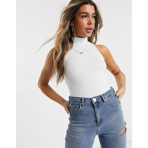 ASOS DESIGN – Białe body bez rękawów z golfem-Biały