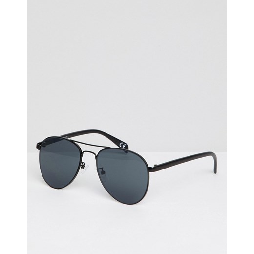 ASOS DESIGN – Czarne metalowe okulary przeciwsłoneczne aviatory, ciemne soczewki-Czarny