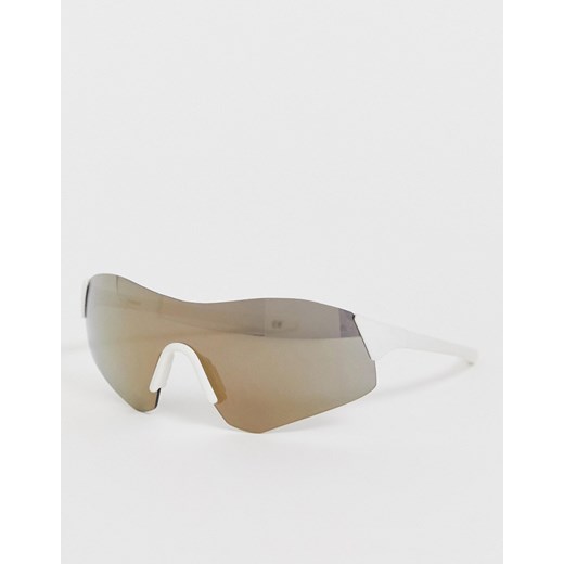 ASOS DESIGN – Okulary przeciwsłoneczne typu visor ze złotymi soczewkami odblaskowymi bez oprawek-Biały
