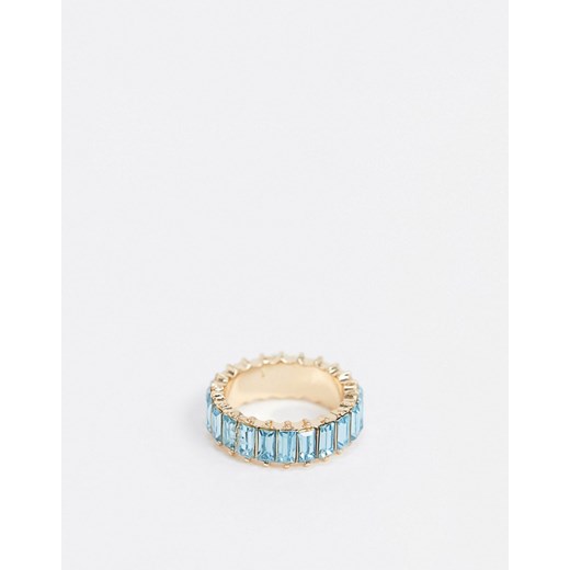 ASOS DESIGN – Pierścionek w złotym kolorze z podłużnymi niebieskimi kryształkami