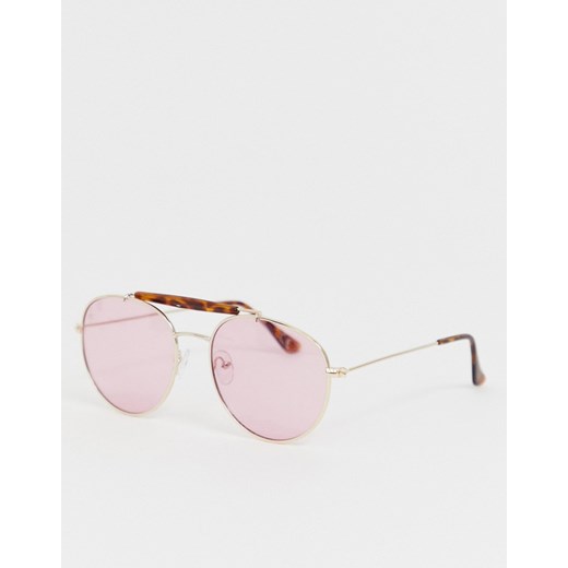 Jeepers Peepers - Okulary przeciwsłoneczne typu aviator z różowymi szkłami-Złoty