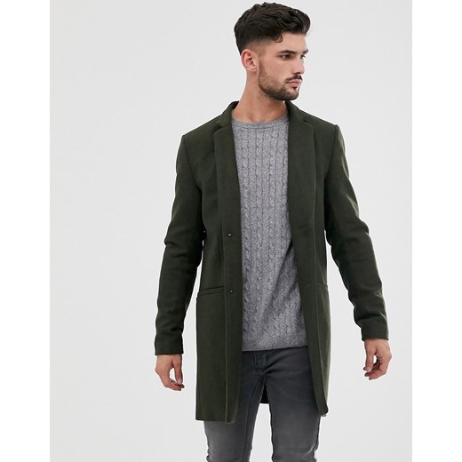 Only & Sons – Wełniany płaszcz w kolorze oliwkowym-Zielony