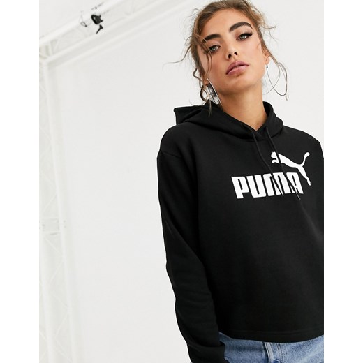 Puma Essentials+ – Czarna bluza z kapturem o krótkim fasonie z logo-Czarny