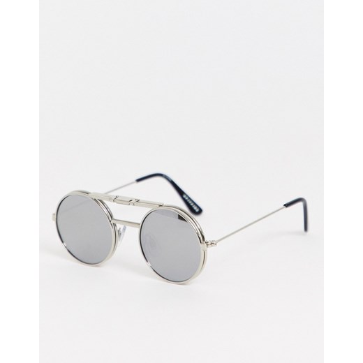 Spitfire – Lennon – Srebrne okrągłe okulary typu flip up z lustrzanymi soczewkami-Srebrny