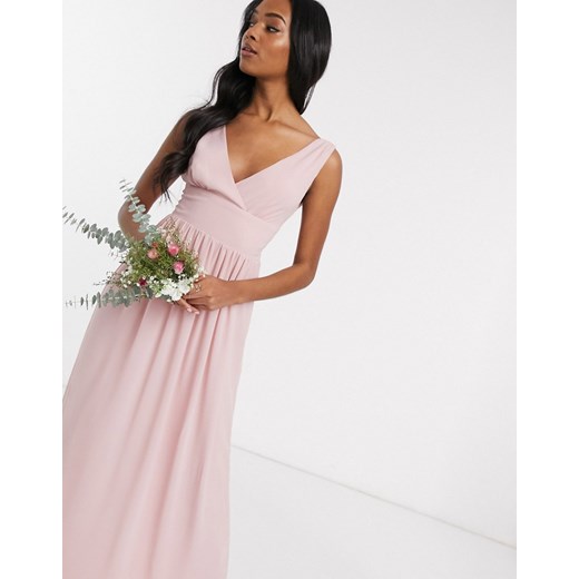 TFNC Bridesmaid – Różowa szyfonowa sukienka z kopertową górą-Różowy