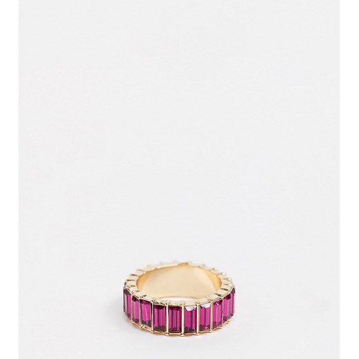 ASOS DESIGN Curve – Pierścionek w kolorze złota z różowymi kryształkami-Złoty
