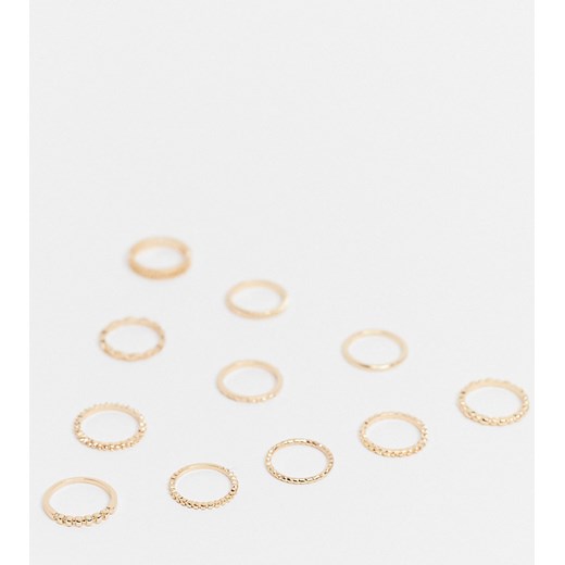 ASOS DESIGN Curve – Pierścionki w złotym kolorze o różnych wzorach – zestaw 11 sztuk