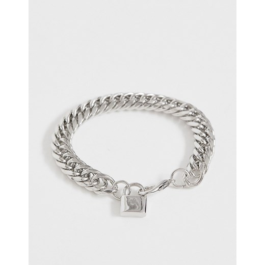 ASOS DESIGN - Gruba bransoletka z łańcuszka z kłódką w kolorze srebra-Srebrny