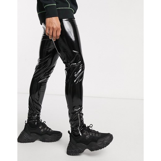 ASOS DESIGN – Męskie legginsy z zamkami i efektem wet look-Czarny