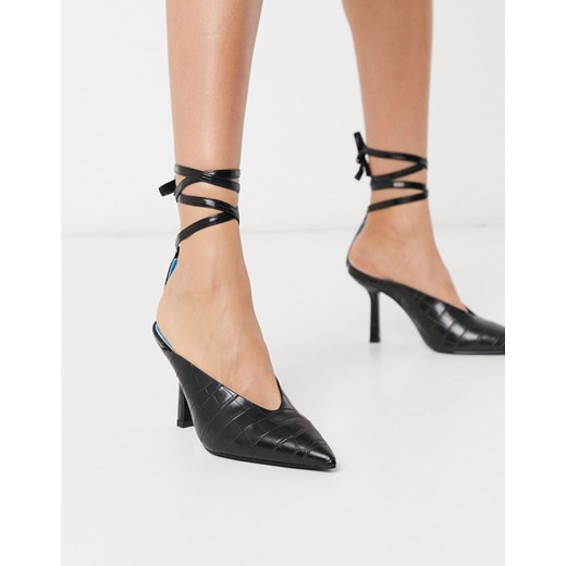 ASOS DESIGN – Piper – Czarne wiązane buty na obcasie z krokodylim wzorem-Czarny
