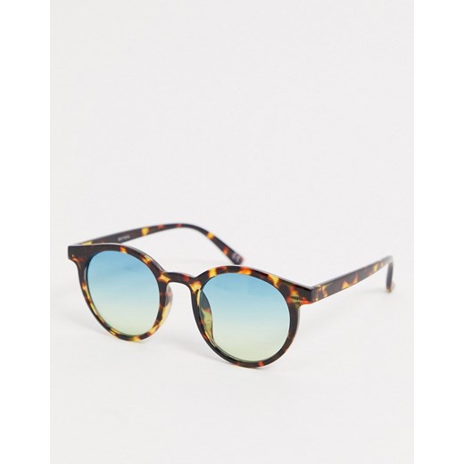 ASOS DESIGN – Szylkretowe okrągłe okulary przeciwsłoneczne z niebieskimi szkłami-Brązowy