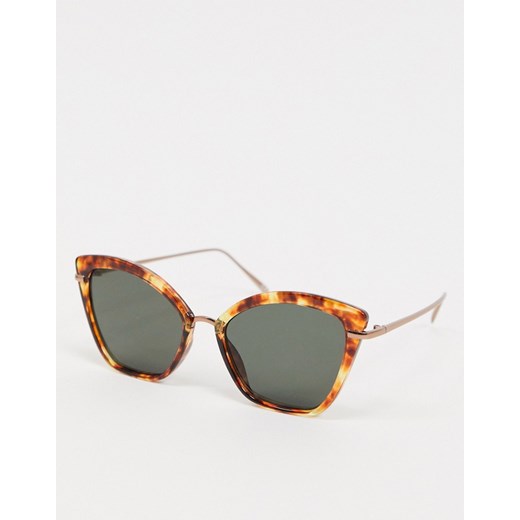 ASOS DESIGN – Szylkretowe okulary przeciwsłoneczne typu kocie oczy z metalowym mostkiem-Brązowy