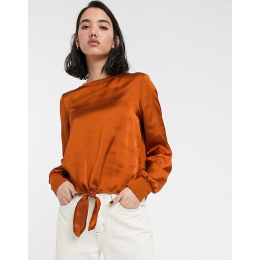 Only Mia – Satynowa bluza z długimi rękawami i wiązaniem z przodu-Pomarańczowy