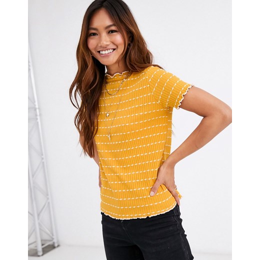 Pimkie – Musztardowy prążkowany T-shirt-Żółty