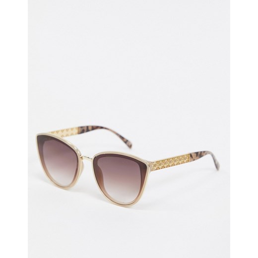 River Island – Złote metalowe okulary przeciwsłoneczne w stylu kocie oczy z logo na zausznikach-Złoty