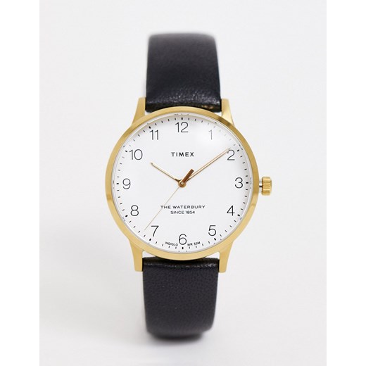Timex – Waterbury – Czarny skórzany zegarek