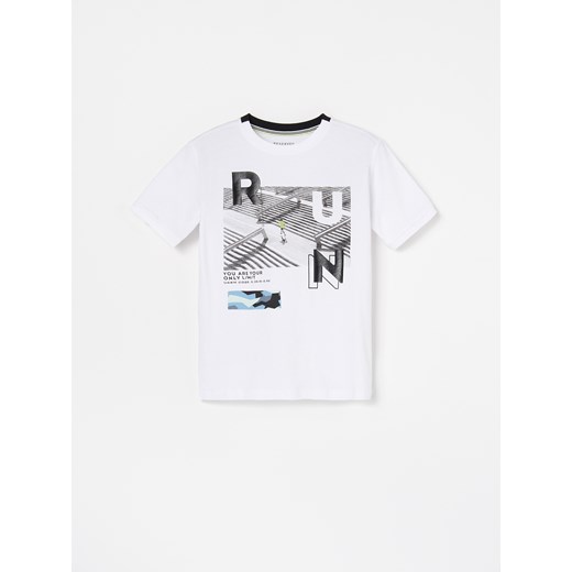 Reserved - Bawełniany t-shirt z nadrukiem - Biały Reserved  146 