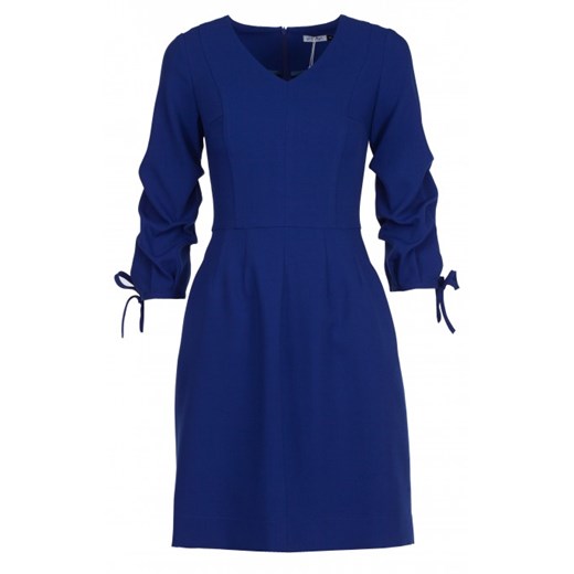 Sukienka Vissavi elegancka niebieska bez wzorów z długimi rękawami mini z dekoltem v 