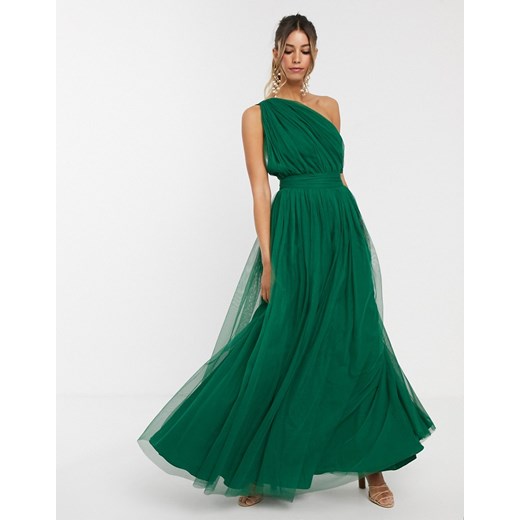 ASOS DESIGN – Tiulowa sukienka maxi na jedno ramię-Zielony
