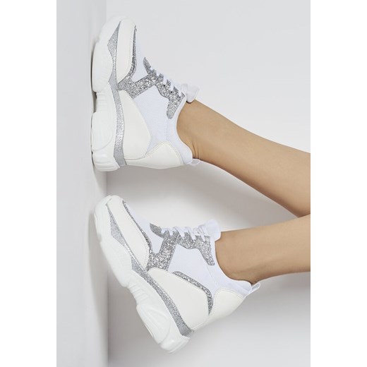 Sneakersy damskie Renee białe bez wzorów wiązane ze skóry ekologicznej 