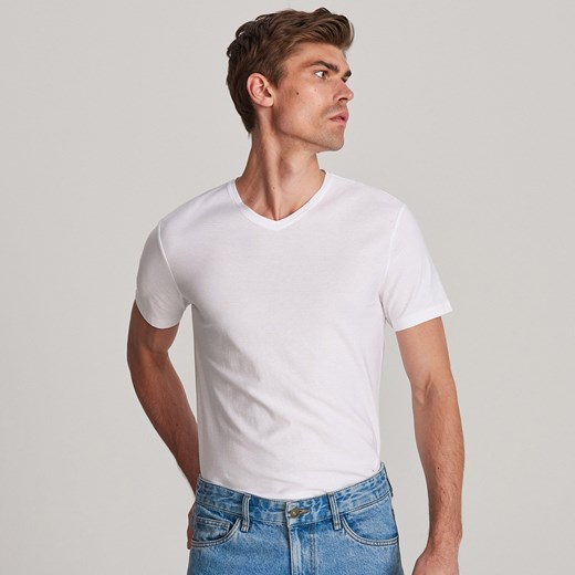 Biały t-shirt męski Reserved z krótkimi rękawami 