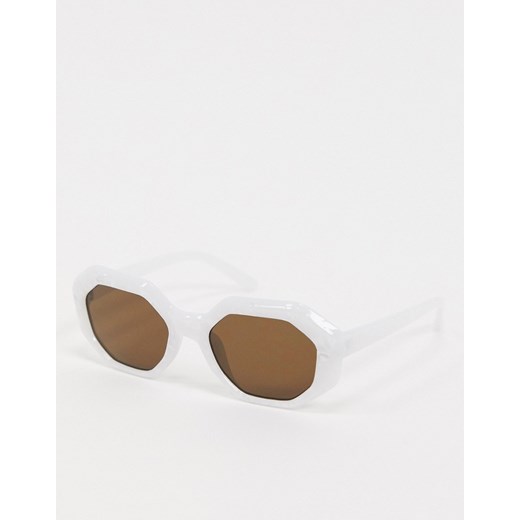 ASOS DESIGN 90s – Okulary przeciwsłoneczne z oprawkami w kształcie sześciokątnym w kolorze białym imitującym marmur