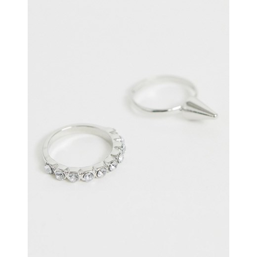 ASOS DESIGN – komplet 2 pierścionków w kolorze srebra na mały palec, ze szpikulcem-Srebrny