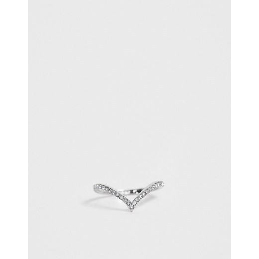 ASOS DESIGN – Pierścionek na kciuk w kształcie litery V z kryształkami w srebrnym kolorze