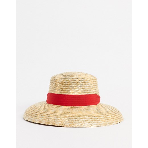 ASOS DESIGN – Słomkowy kapelusz ze spuszczonym rondem i odpinanymi tasiemkami-Brązowy