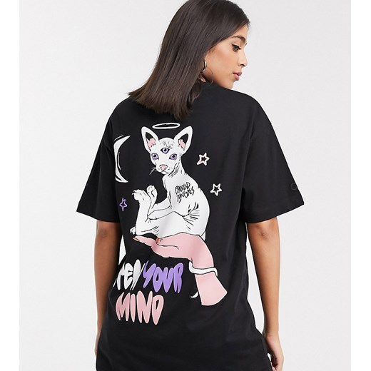 Crooked Tongues – Czarny T-shirt z nadrukiem kota na plecach